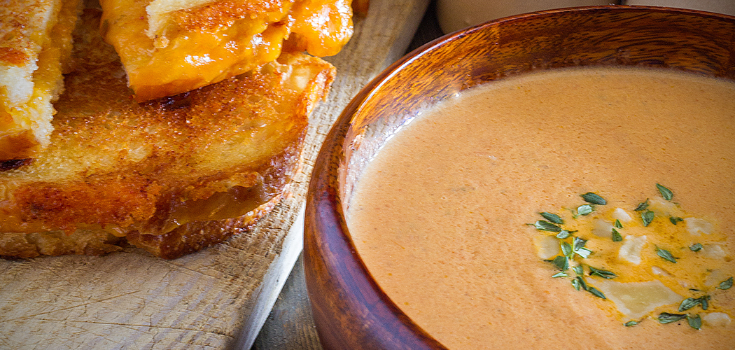 Charred Tomato Soup & Grilled Cheese Sandwiches