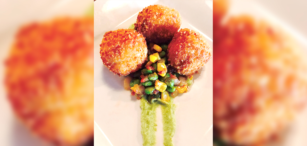 Soybean Fritters with Soybean Cilantro Puree