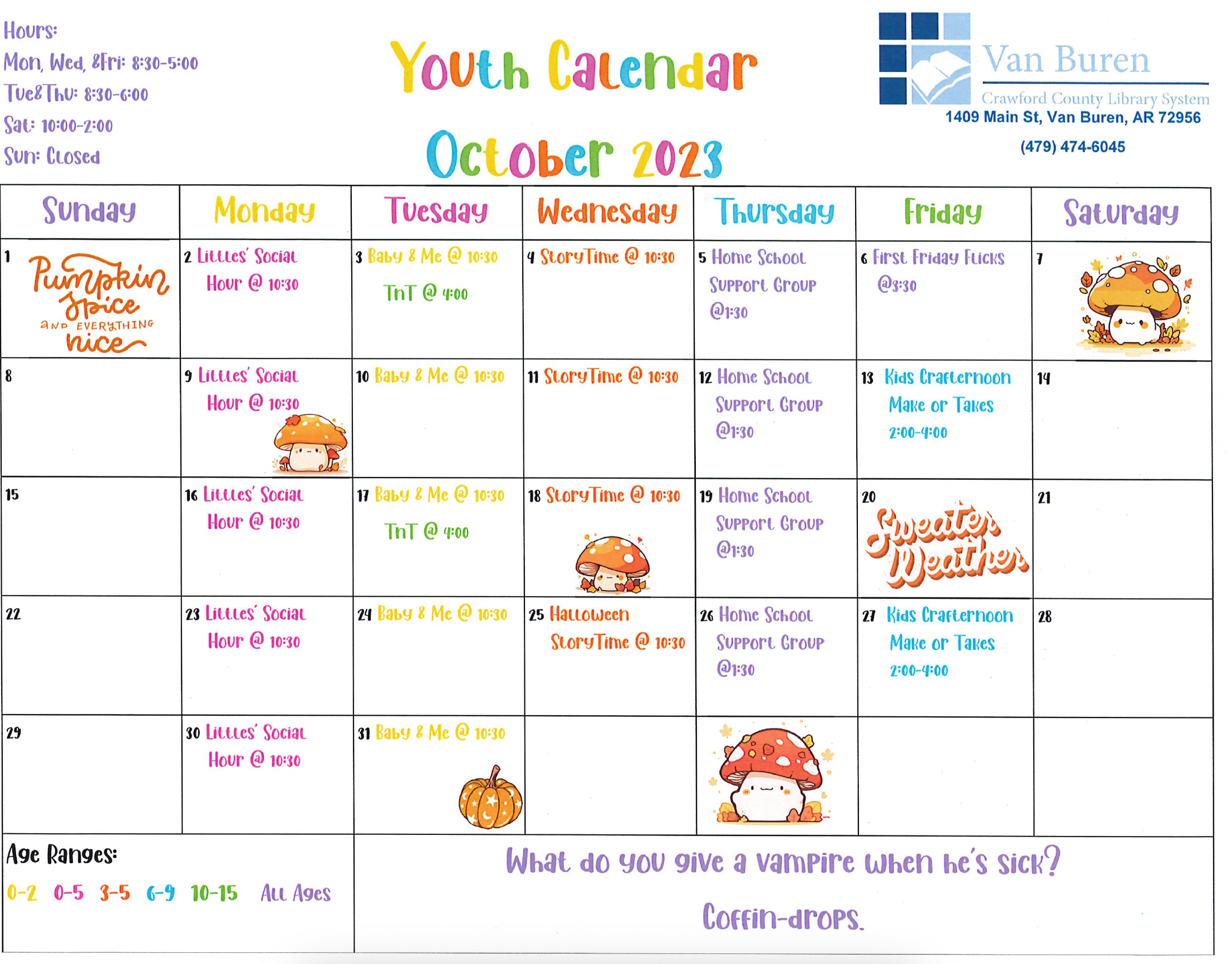 Crawford County Library System Announces October Calendar