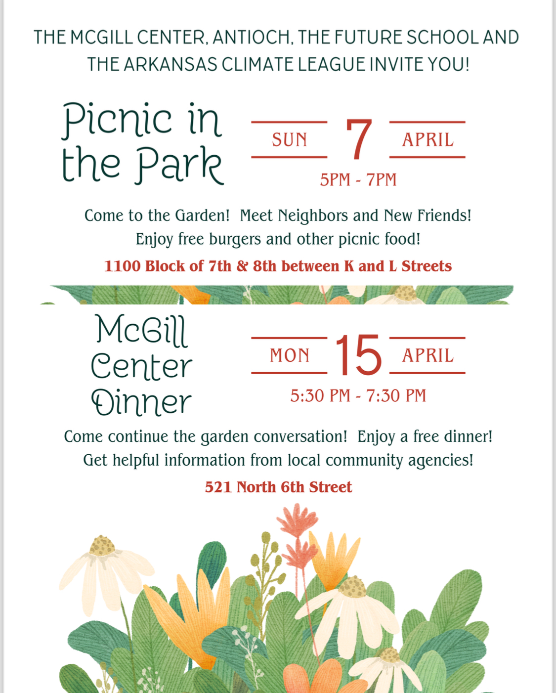 Invitation: Picnic in the Park & McGill Center Dinner