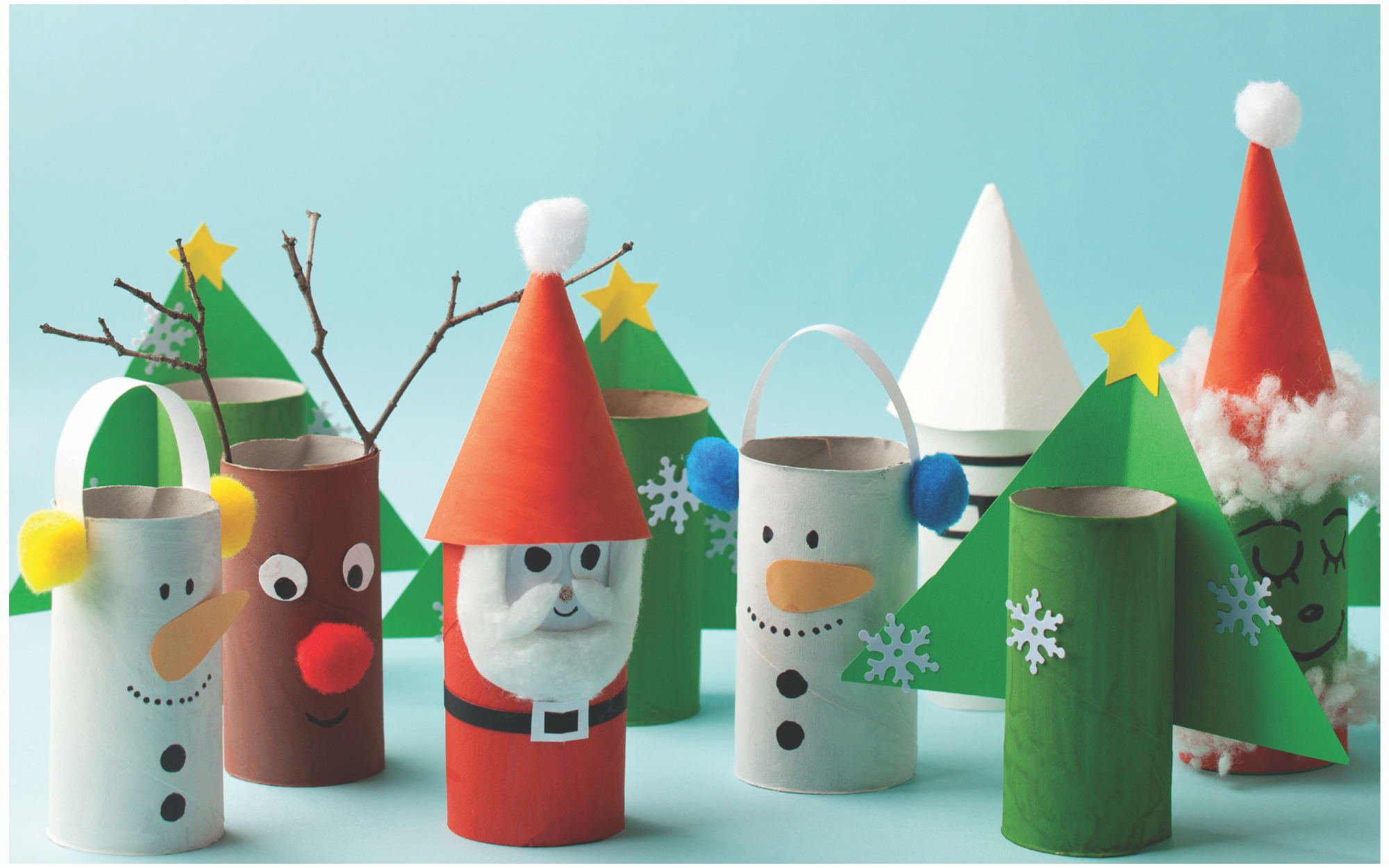 Christmas characters made from toilet paper rolls