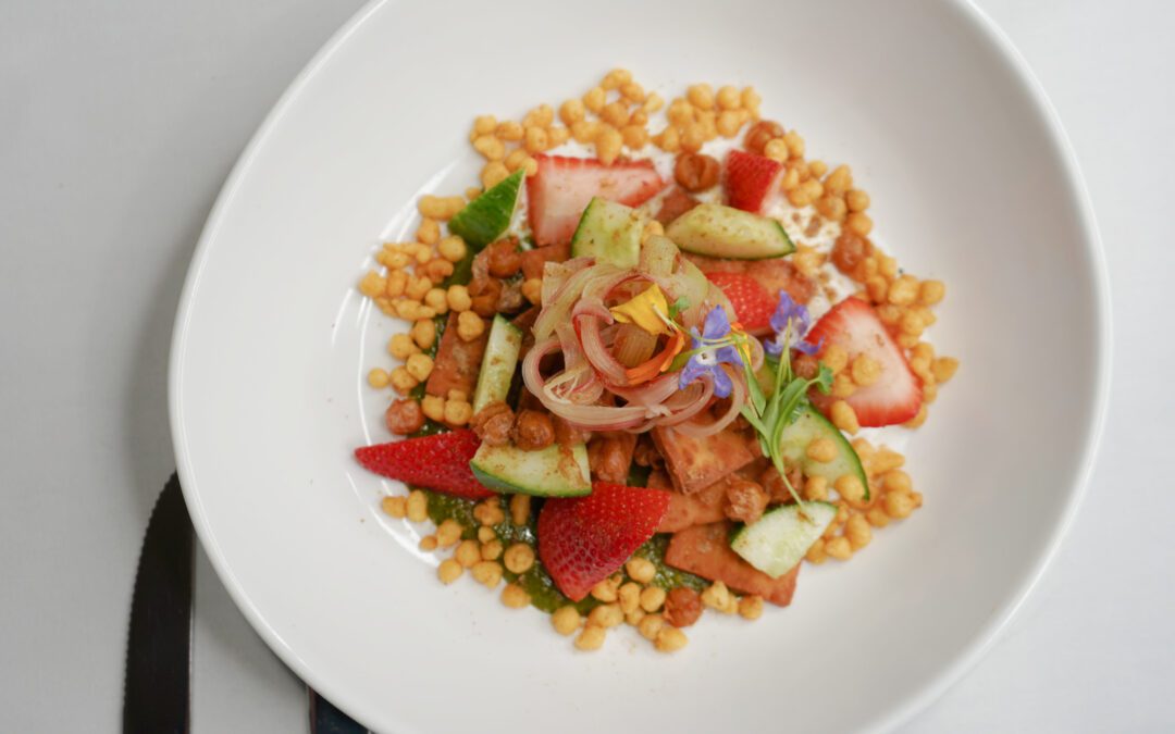 Strawberry Rhubarb Naanzanella Chaat Salad